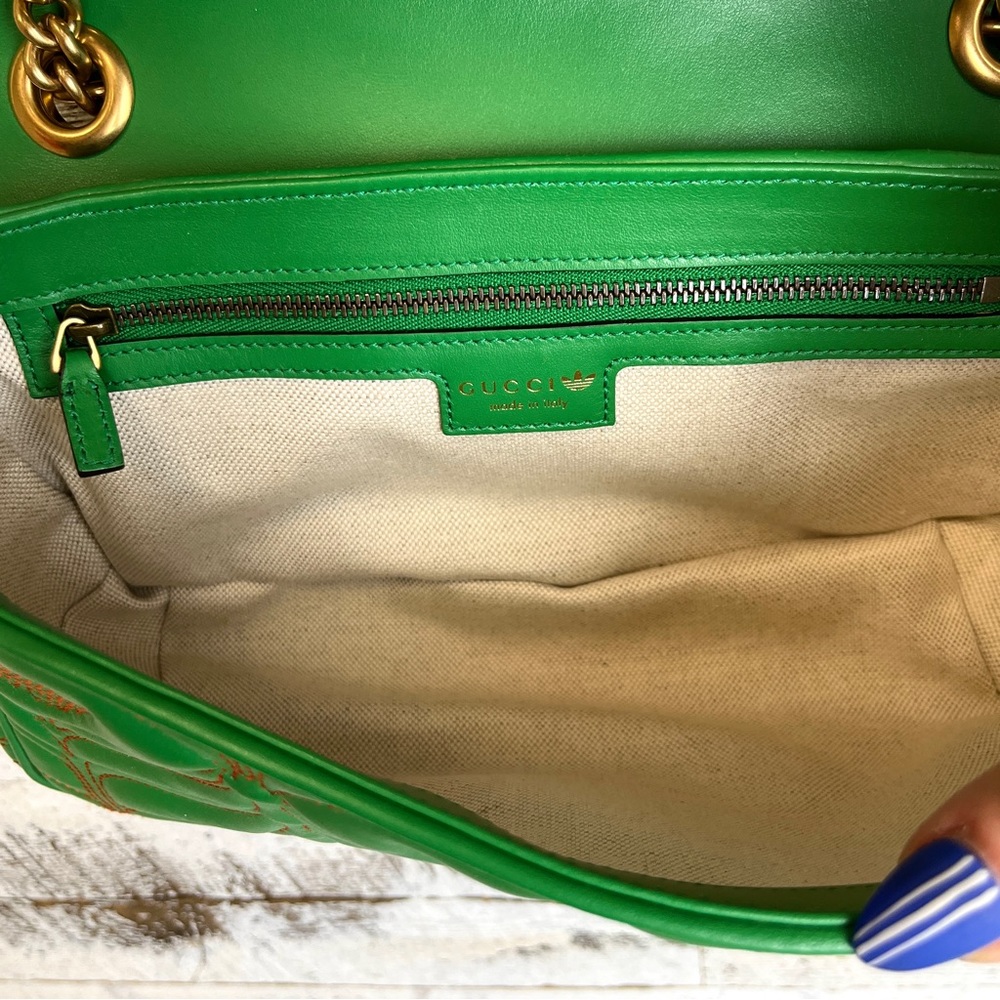 GUCCI x Adidas Green Marmont Purse Bag 443497 Leather Logo Gold Chain GG RARE - Picture 10 of 16